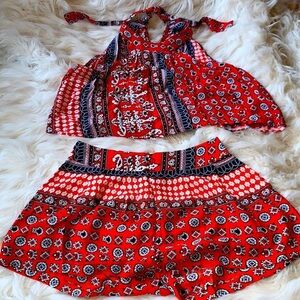 Boho Halter Neck Two Piece Top and Shorts Vintage Print Size Small
